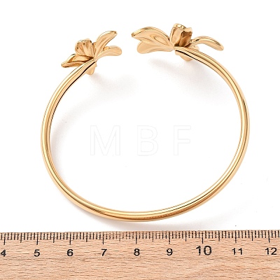 304 Stainless Steel Flower Cuff Bangles for Women BJEW-Z157-02G-02-1