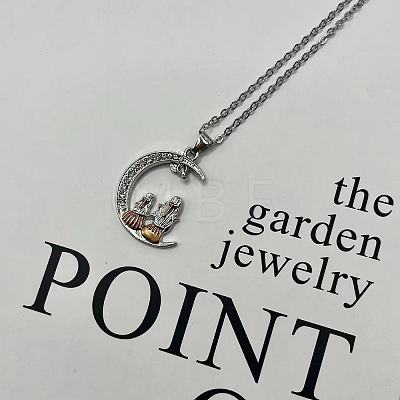 Mother's Day Alloy with Rhinestone Mother Daughter Moon Pendant Necklaces FS-WGC883C-01-1