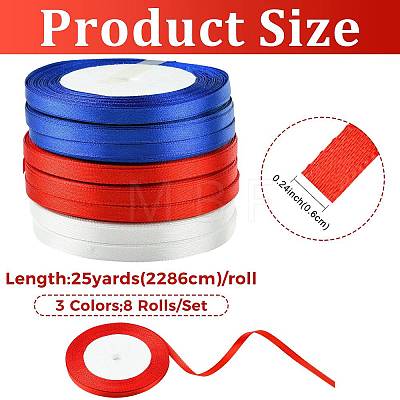 8Rolls 3 Colors Single Face Satin Ribbon OCOR-FS0001-08-1