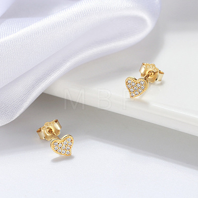 Heart 925 Sterling Silver Cubic Zirconia Stud Earrings for Women EJEW-P231-35G-1