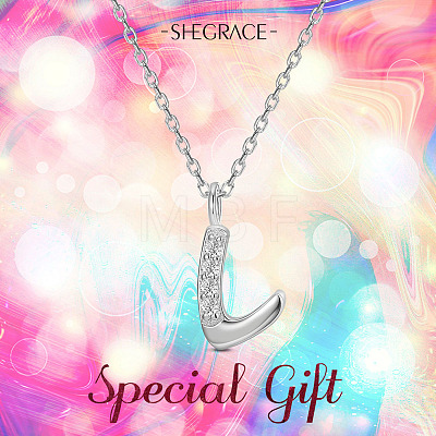 SHEGRACE Rhodium Plated 925 Sterling Silver Initial Pendant Necklaces JN908A-1