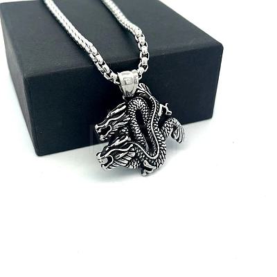 Vintage European Style 304 Stainless Steel Double Dragon Pendant Necklaces for Men GQ0612-1