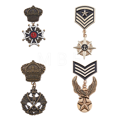 4Pcs 4 Style Eagle & Star & Crown & Cross Dangle Charms Zinc Alloy Badges JEWB-FH0001-15-1
