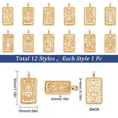 12Pcs 12 Style Brass Micro Pave Clear Cubic Zirconia Pendants KK-SC0003-01-1