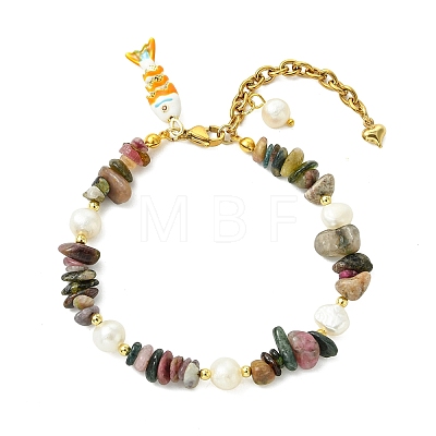 Brass Enamel Fish Charm Bracelets BJEW-JB14062-03-1