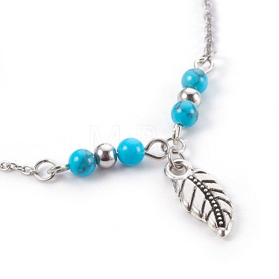 Synthetic Turquoise Charms Anklets AJEW-AN00234-1