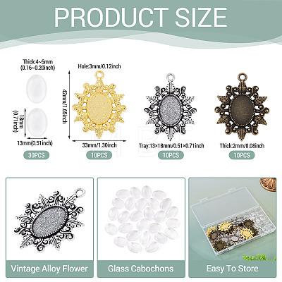 30Pcs 3 Colors Vintage Tibetan Style Alloy Flower Pendant Cabochon Bezel Settings TIBEP-TA0001-47-1