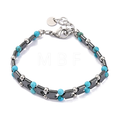 Synthetic Turquoise Beaded Bracelets BJEW-P339-03P-03-1