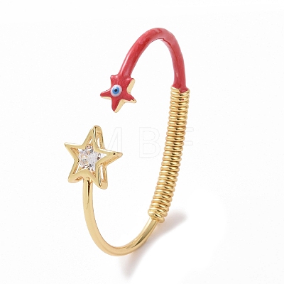 Enamel Star with Evil Eye Open Cuff Bangle with Clear Cubic Zirconia BJEW-F449-01G-1