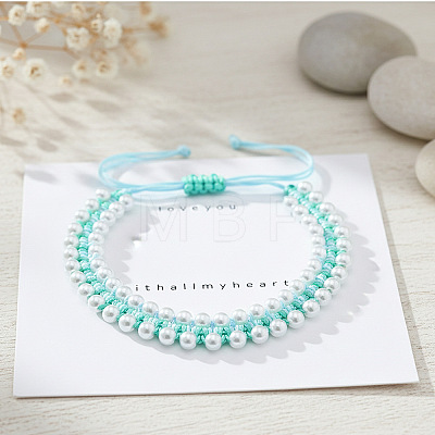Imitation Pearl Round Beads Braided Bead Bracelets OE8448-2-1