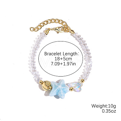 Starfish & Conch Glass & Porcelain Beaded Bracelets for Women FS-WG8B806-05-1