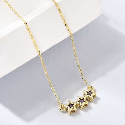 Brass Glass Triple Star Pendant Necklaces KK-CBAB173-03G-07-1
