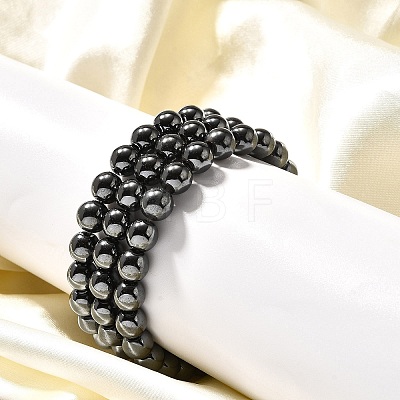 Synthetic Hematite Round Beaded Stretch Bracelet BJEW-F203-10-1