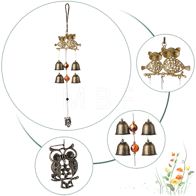 Owl Alloy Wind Chimes HJEW-WH0036-72-1