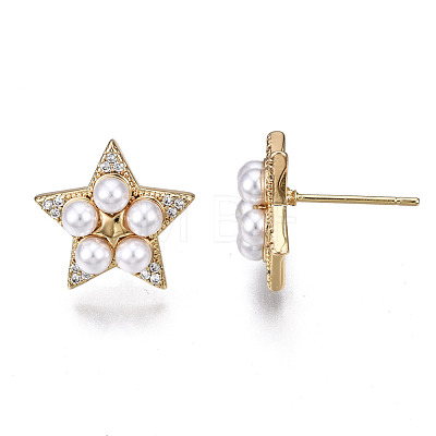 Brass Micro Pave Cubic Zirconia Stud Earrings EJEW-T014-57G-NF-1