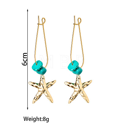 Alloy & Synthetic Turquoise Chip Hoop Earrings FS-WG5F607-01-1