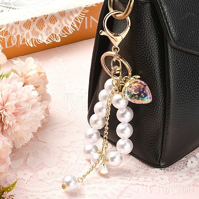 Acrylic & ABS Plastic Pearl Bead Keychains KEYC-YW00299-02-1
