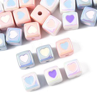 28Pcs 7 Colors Opaque Acrylic Enamel Beads ACRC-FS0001-03-1
