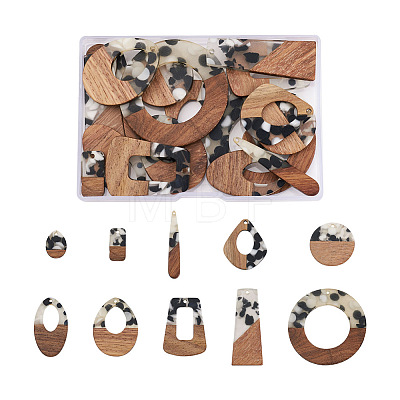 Kissitty 20Pcs 10 Style Transparent Resin & Walnut Wood Pendants RESI-KS0001-09-1