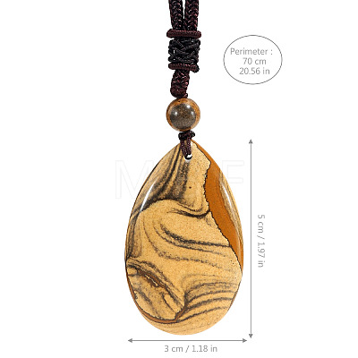 Natural Picture Jasper Teardrop Pendant Adjustable Cotton Cord Long Necklaces for Women WG5FD2E-01-1