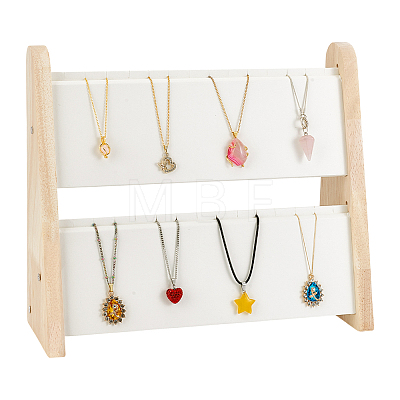 2-Layer Bamboo Slant Back Necklace Organizer Display Stands NDIS-WH0010-31-1