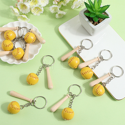 12Pcs Mini Baseball PU Leather Pendant Keychain with Wood Baseball Bat DIY-SP0001-51B-1