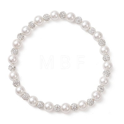Polymer Clay Rhinestone & Shell Pearl Beads Stretch Bracelets for Women BJEW-JB13191-1