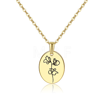 304 Stainless Steel Birth Month Flower Pendant Necklace HUDU-PW0001-034D-1