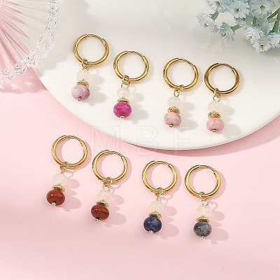 Natural White Jade & Pink Zebra & Red Jasper & Sodalite Beads Hoop Earring EJEW-JE07324-1