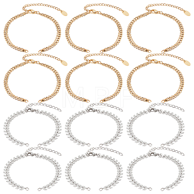  12Pcs 2 Style 304 Stainless Steel  Chain & Brass Cable Chain Bracelet Making AJEW-NB0003-26-1
