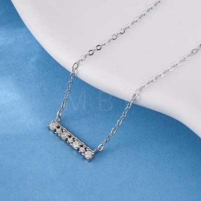 925 Sterling Silver Micro Pave Clear Cubic Zirconia Rectangle Pendant Necklaces for Women NJEW-D316-02P-1