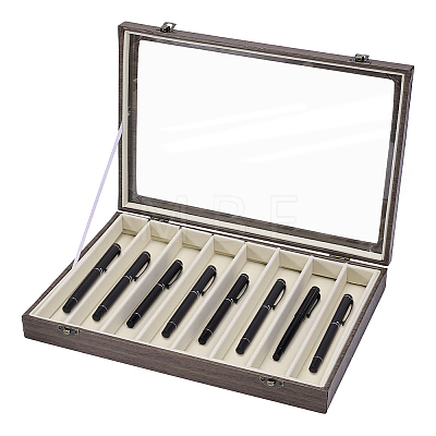 8-Slot MDF Covered with PU Leather Pen Organizer Display Cases with Acrylic Window Lid ODIS-WH0086-232A-01-1