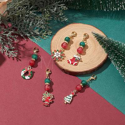 Christmas Theme Alloy Enamel Pendant Decorations HJEW-JM01136-1