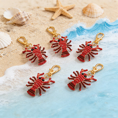 Crayfish Glass Seed Beads Pendant Decorations HJEW-SZ00132-1