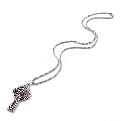 Titanium Steel Claddagh Cross Pendant Necklaces NJEW-Z001-02AS-1