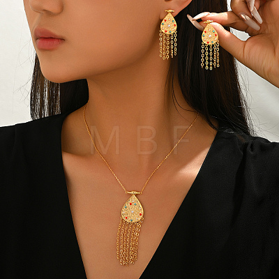 Bohemian Style Brass Synthetic Turquoise & Imitation Pearl Stud Earrings & Pendant Necklaces Sets for Women CC4434-1