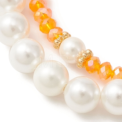2Pcs 2 Style Easter Theme Glass & Shell Pearl Beaded Stretch Bracelets Set BJEW-TA00303-02-1