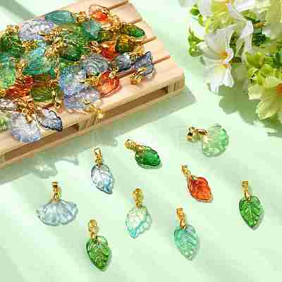 48Pcs 8 Styles Glass Pendants PALLOY-YW00220-1