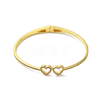 Rack Plating Brass Micro Pave Clear Cubic Zirconia Hollow Double Heart Hinged Bangles BJEW-H616-02G-1