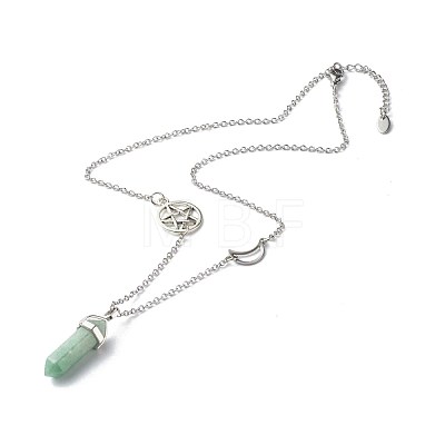 Bullet Faceted Natural Green Aventurine Pendant Necklace NJEW-JN03601-05-1