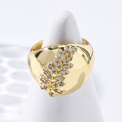 Brass Micro Pave Clear Cubic Zirconia Cuff Rings for Women RJEW-U043-03G-1