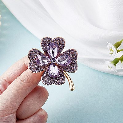 Cubic Zirconia Clover Brooch Pin JBR105D-1