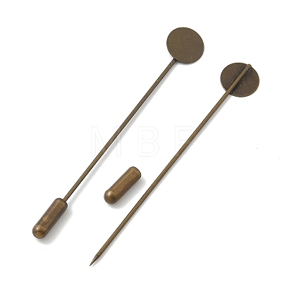 Brass Flat Stick Lapel Pins Round Base Settings Brooch Findings KK-H283-01AB-02-1