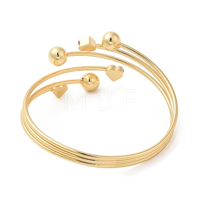 Rack Plating Brass Heart with Round Open Cuff Bangle for Women BJEW-M298-07G-1