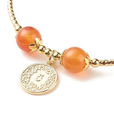 Brass Coin Charm Bracelet with Natural Red Aventurine BJEW-TA00116-04-1