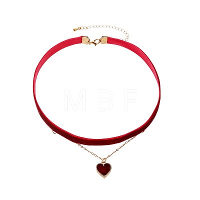 Alloy & Velvet Heart Pendant Choker Necklaces for Women WGC7319-01-1