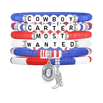 6Pcs Boot & Cowboy Hat Western Cowboy Style Polymer Clay Heishi & CCB Plastic Beaded Bracelets FS-WG5CAF3-04-1