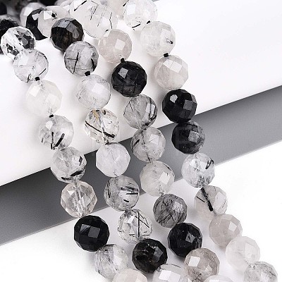 Natural Black Rutilated Quartz Bead Strands G-S345-8mm-30-1