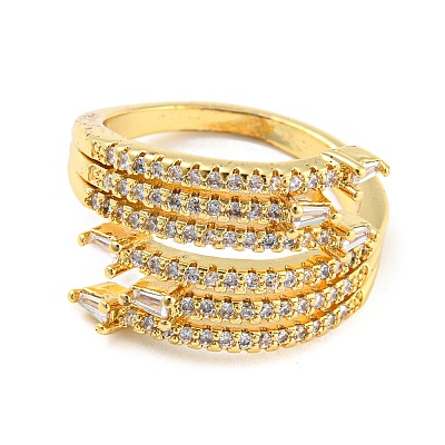 Rack Plating Brass Micro Pave Cubic Zirconia Open Cuff Ring for Women RJEW-F153-03G-1