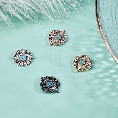  4Pcs 4 colors Brass Micro Pave Cubic Zirconia Links/Connectors ZIRC-NB0001-57-1